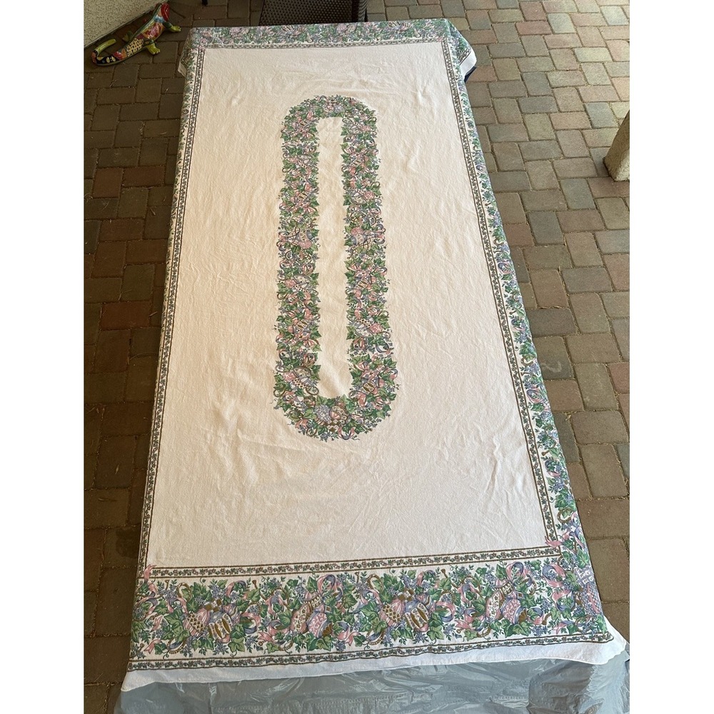 Easter Egg Tablecloth Pastel Vtg 91"X54" Rectangular Cotton